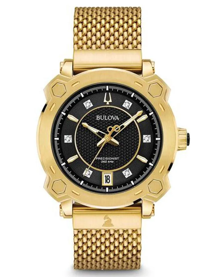 Bulova Womens GRAMMY SE Precisionist Watch - Gold-Tone - Mesh Bracelet - Diamond