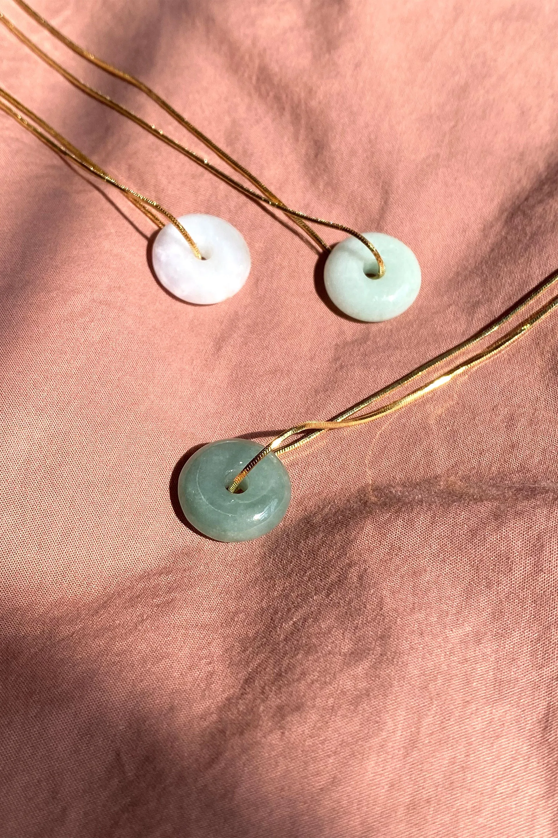 Button — Green jade pendant necklace