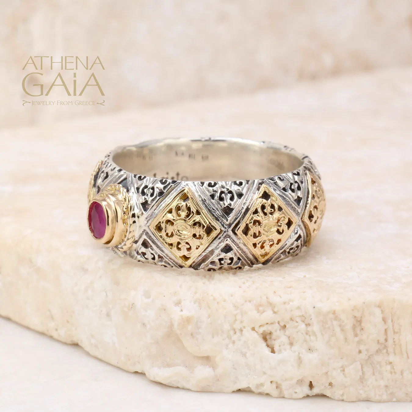 Byzantine Checker Band Ring with Ruby