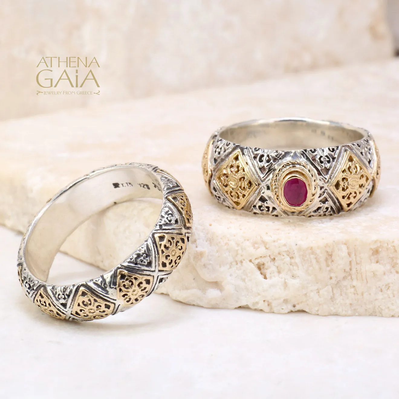 Byzantine Checker Band Ring with Ruby