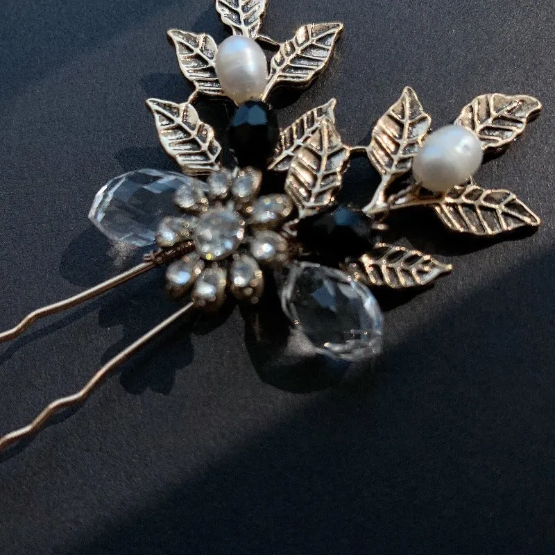 C181. vintage bronze hair comb, hairpins, made with freshwater pearl, bridal hairpiece for wedding or prom