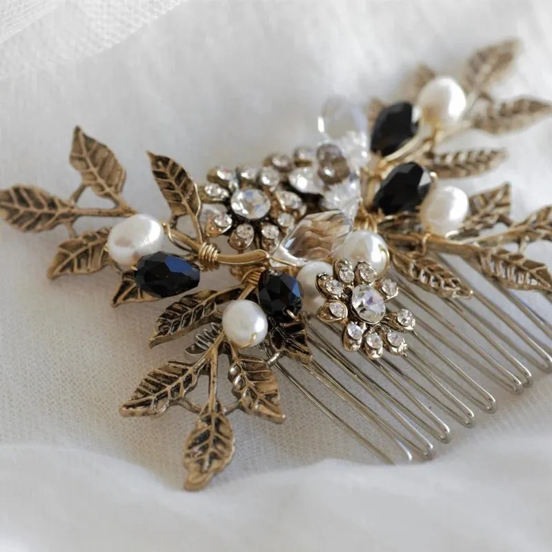 C181. vintage bronze hair comb, hairpins, made with freshwater pearl, bridal hairpiece for wedding or prom