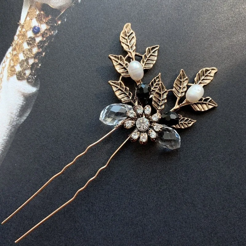 C181. vintage bronze hair comb, hairpins, made with freshwater pearl, bridal hairpiece for wedding or prom