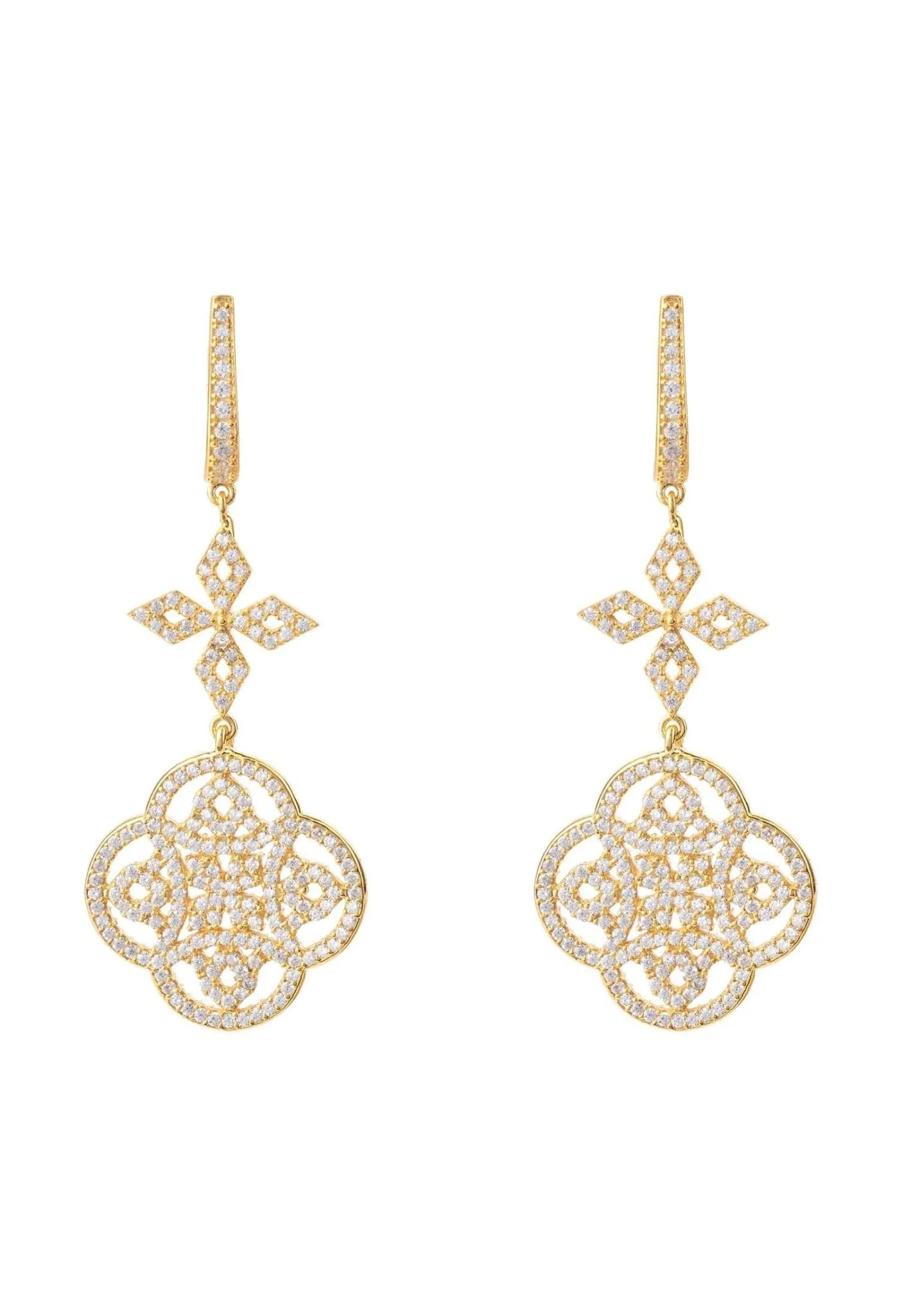 Celtic Knot Clover Drop Earrings Gold