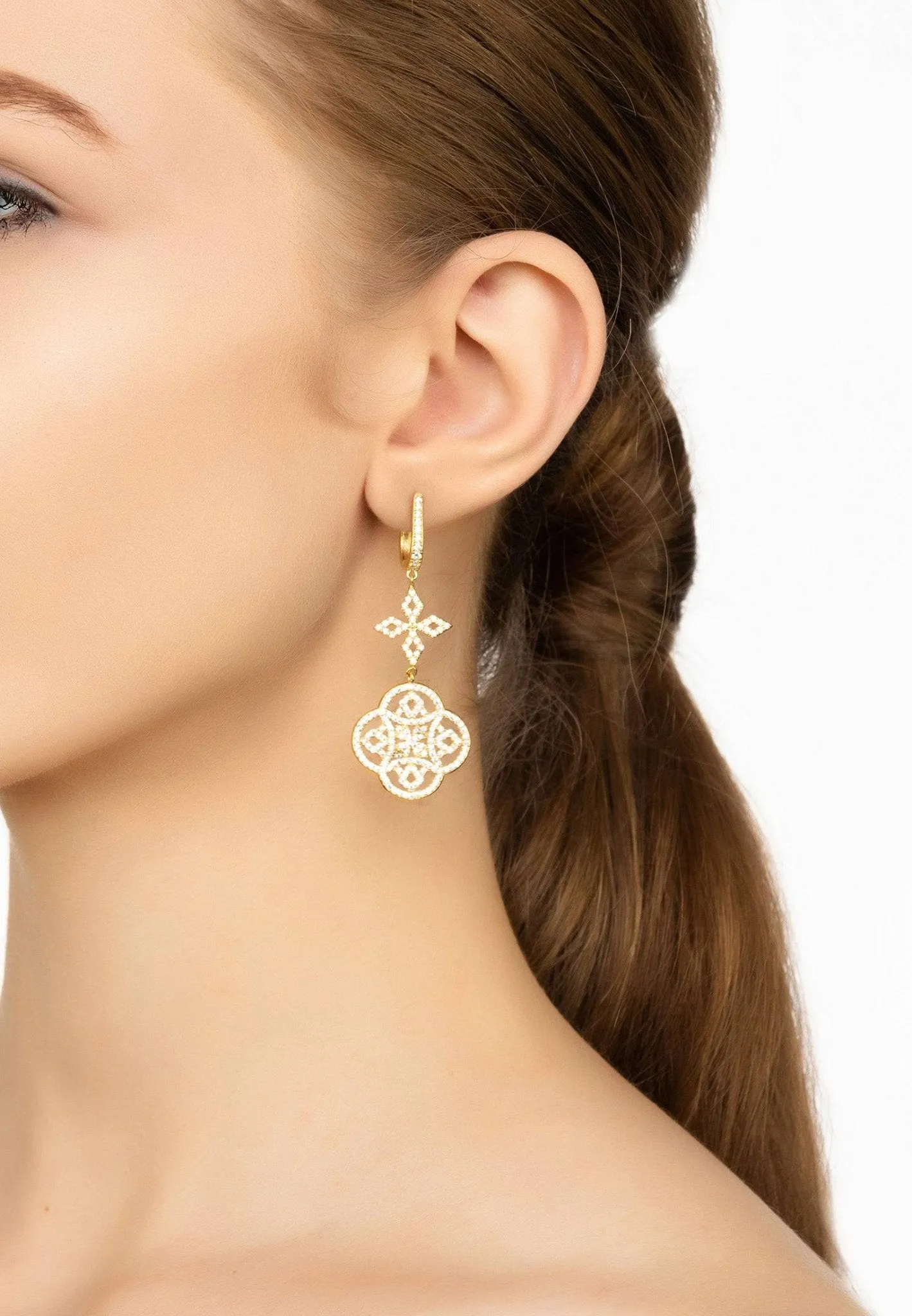 Celtic Knot Clover Drop Earrings Gold