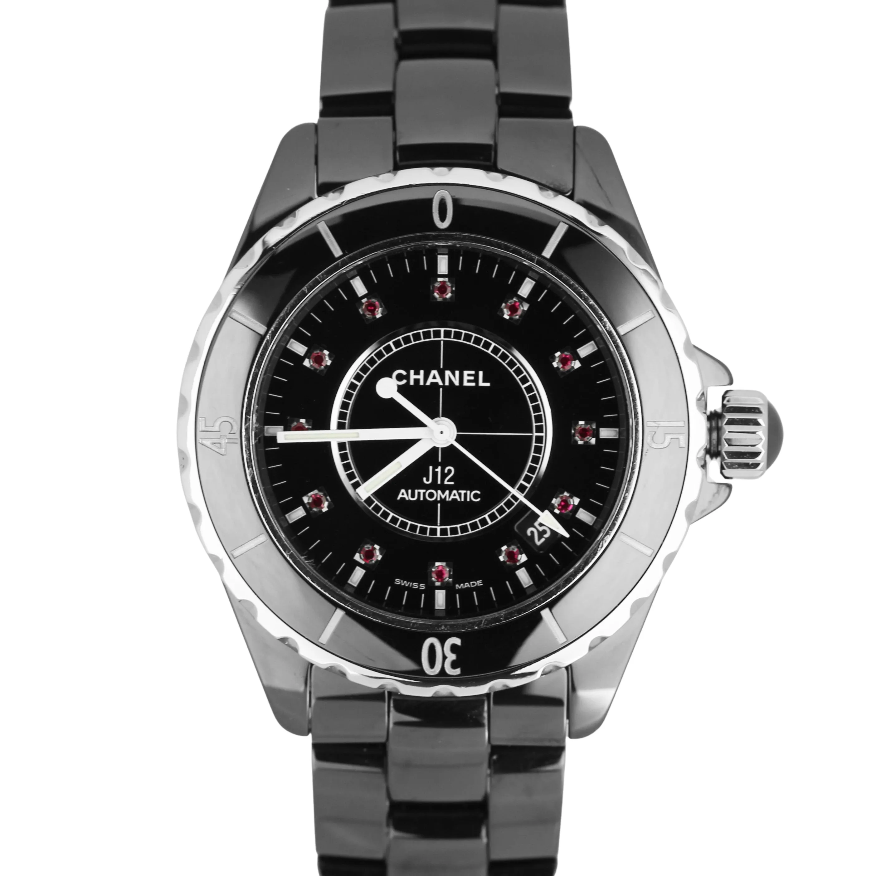 Chanel J12 Black Ceramic Automatic Black RUBY Dial 38mm H1635 Watch