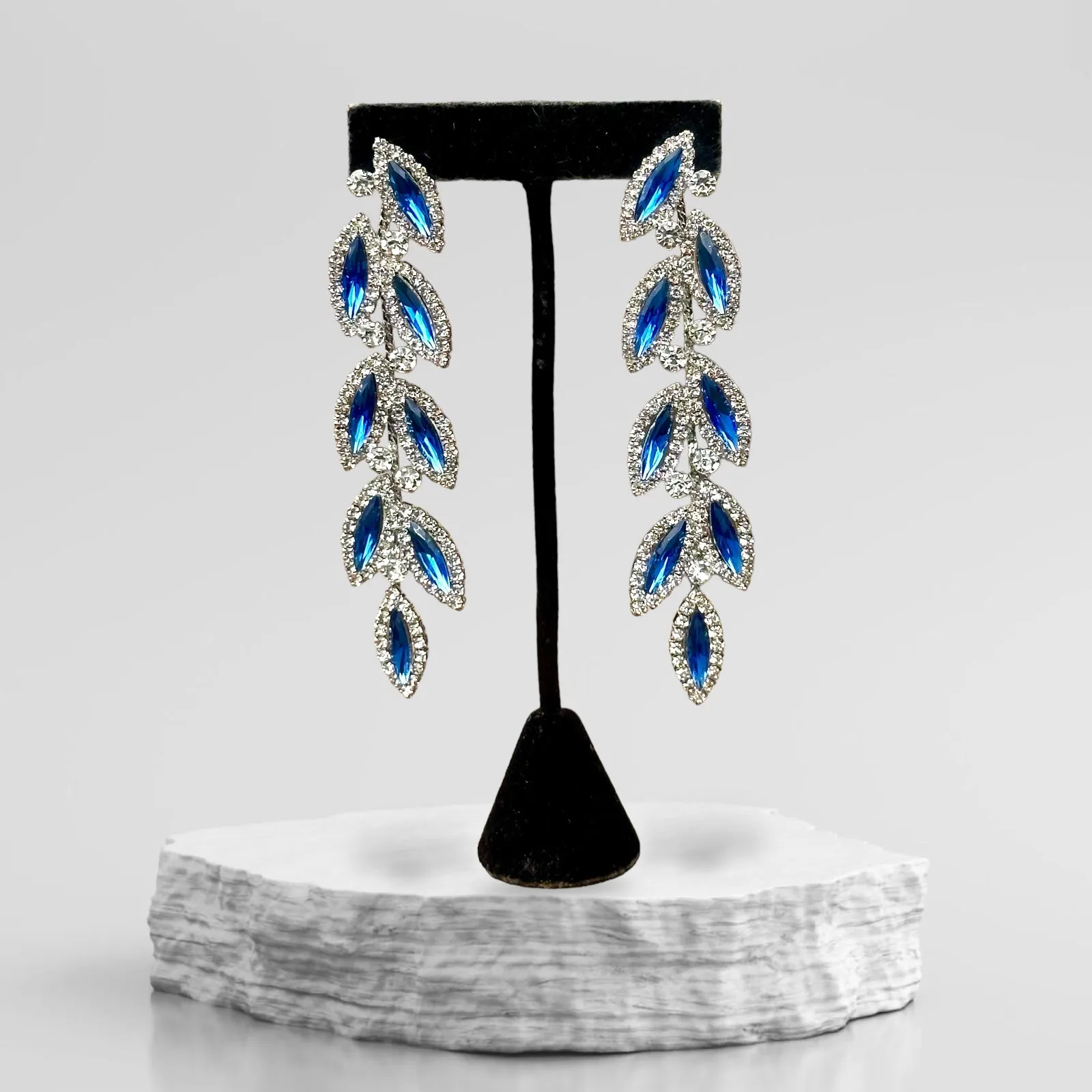 CHARLO - sapphire blue & clear vine marquise rhinestone earrings