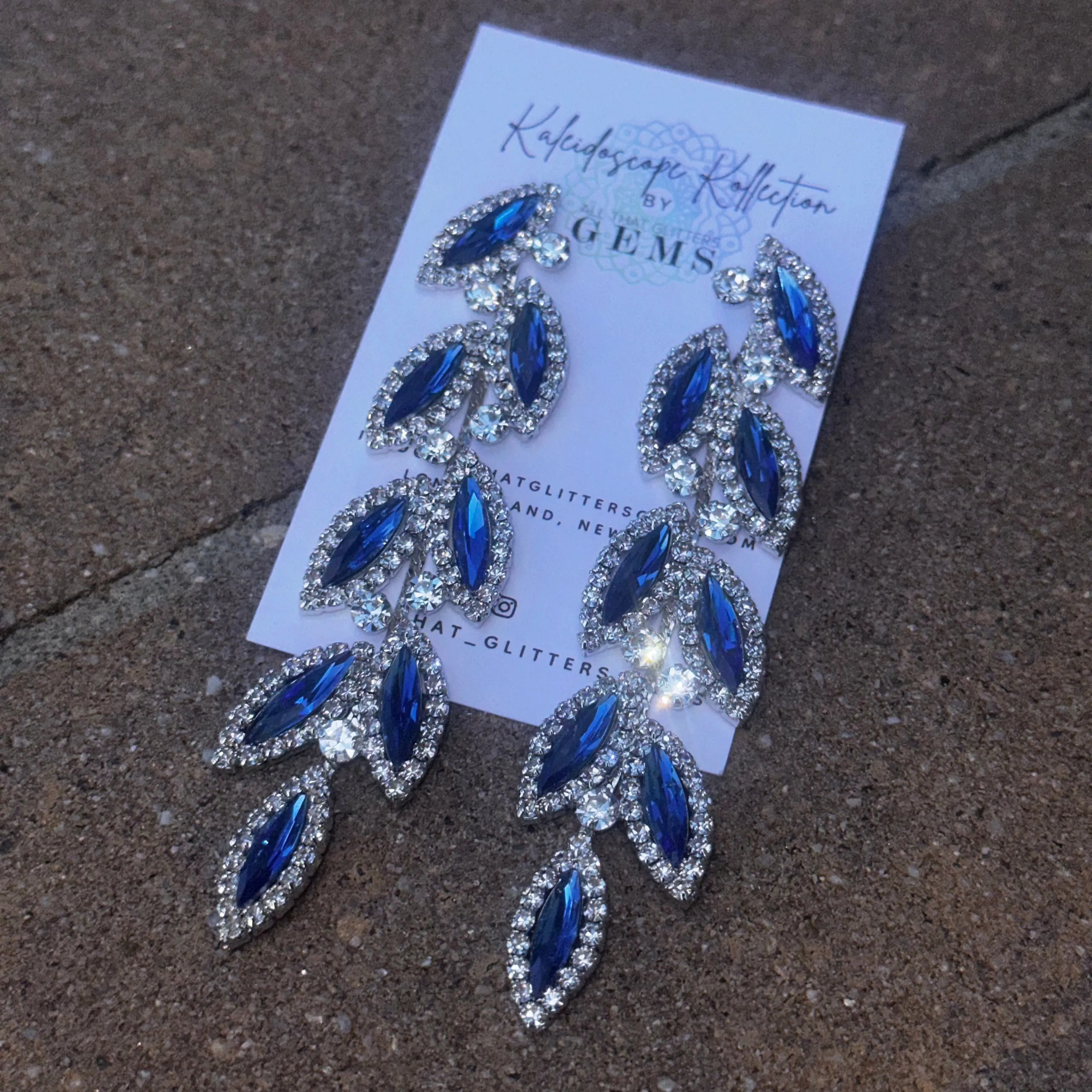 CHARLO - sapphire blue & clear vine marquise rhinestone earrings