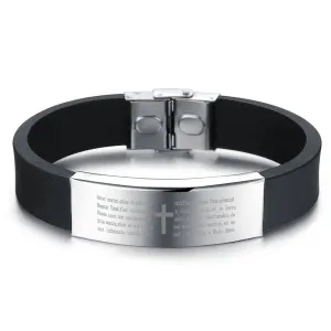 Christian Scripture Stainless Steel Bracelet for Men - Cross & Scripture Engraving Cuff Bracelet For Men