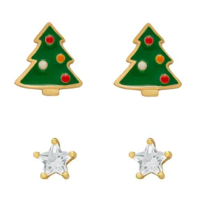 Christmas Tree & White Sapphire Stud Set