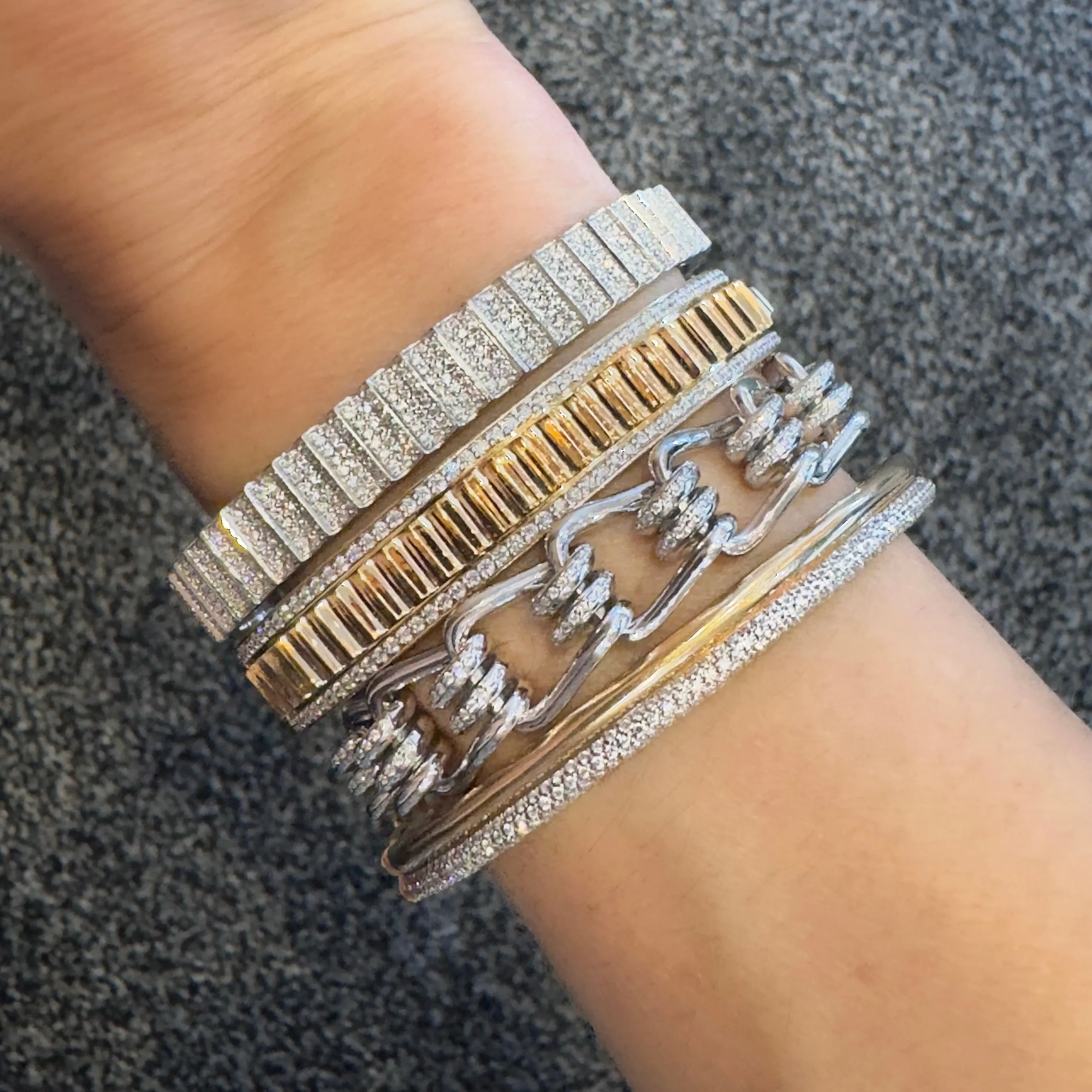 CII White Gold & All Diamond Fluted Bangle Bracelet