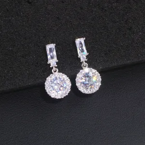 Classic Luxury Round Cubic Zircon Drop Wedding Earrings