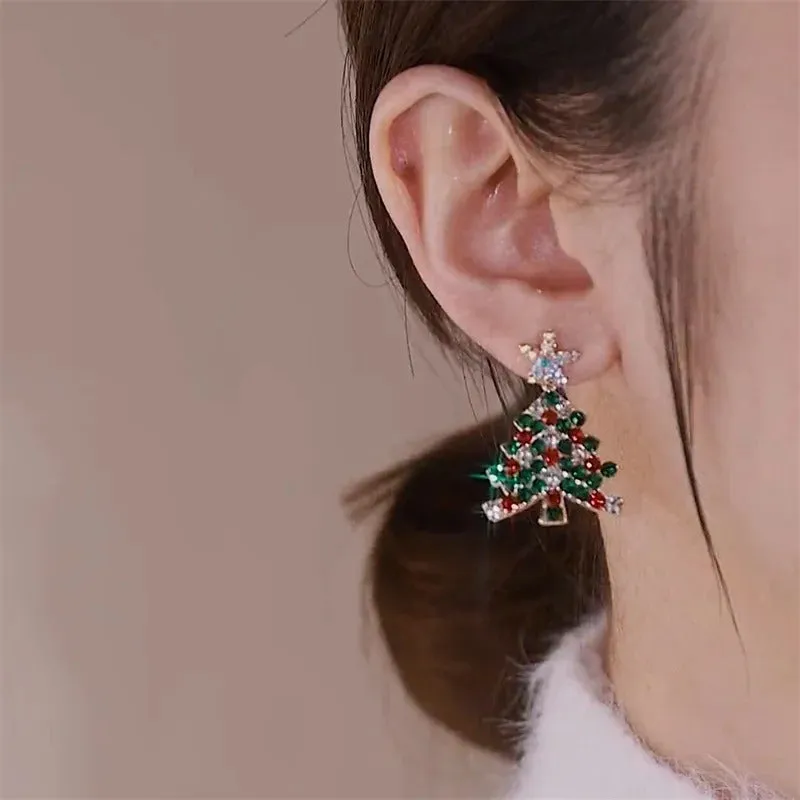 Colorful Festive Zircon Christmas Tree Earrings for Women