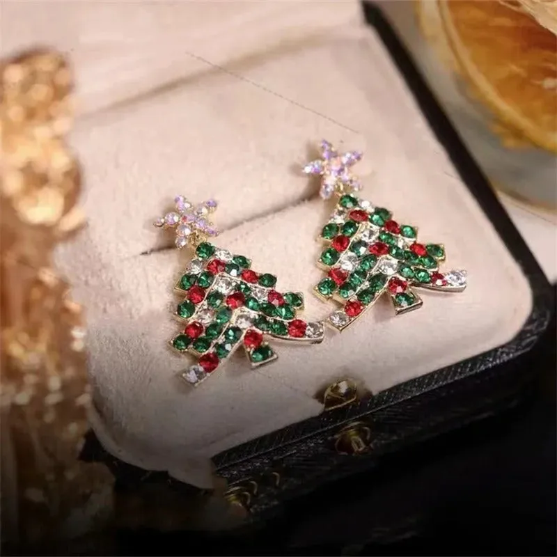 Colorful Festive Zircon Christmas Tree Earrings for Women