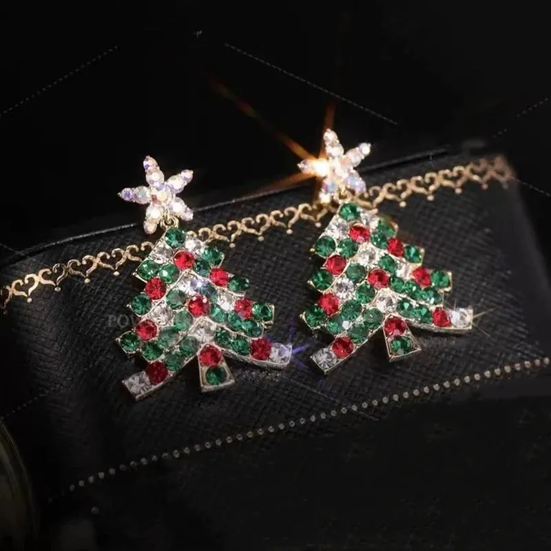 Colorful Festive Zircon Christmas Tree Earrings for Women