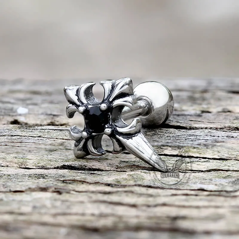 Cross Inlaid Black Stone Stainless Steel Earrings