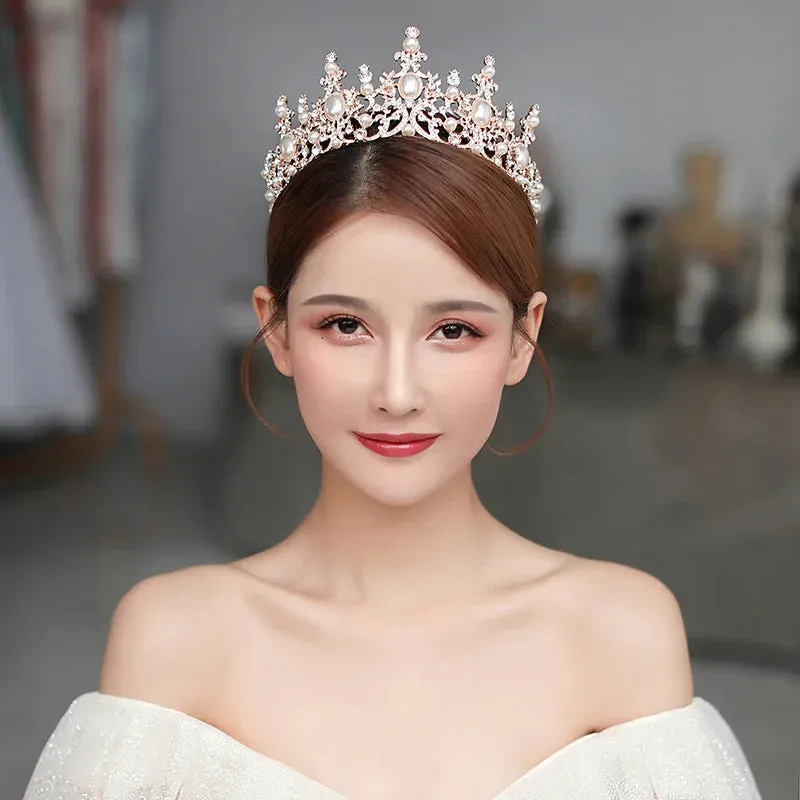 Crystal Pearl Bridal Tiara Crown Rhinestone Wedding Hair Accessory