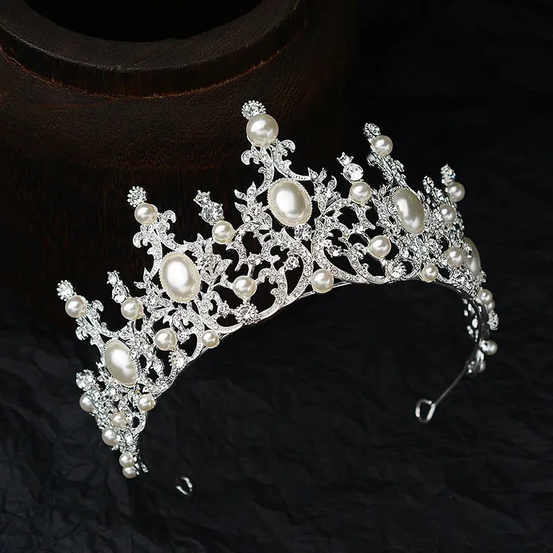 Crystal Pearl Bridal Tiara Crown Rhinestone Wedding Hair Accessory