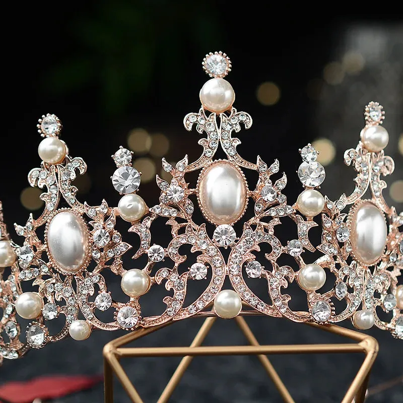 Crystal Pearl Bridal Tiara Crown Rhinestone Wedding Hair Accessory