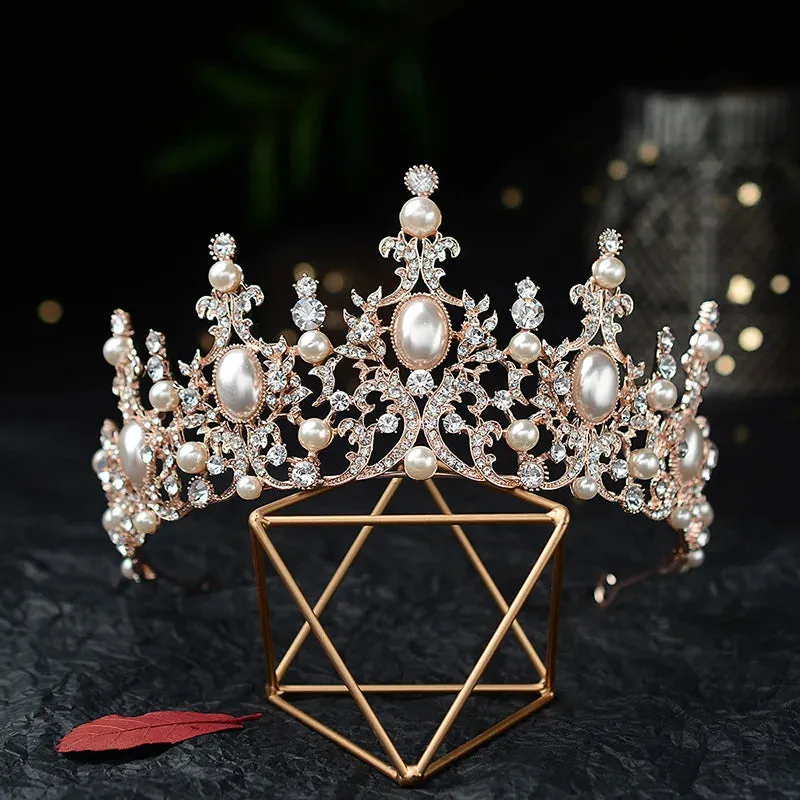 Crystal Pearl Bridal Tiara Crown Rhinestone Wedding Hair Accessory