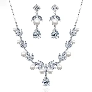 Crystals Cubic Zircon Wedding  Necklace Earring Set Banquet Jewelry