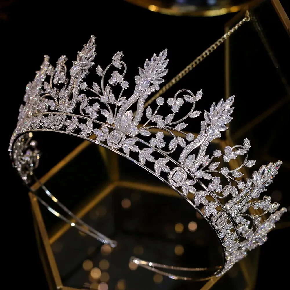 Cubic Zirconia Gold Crown Bridal Hair Accessory Wedding  Jewelry