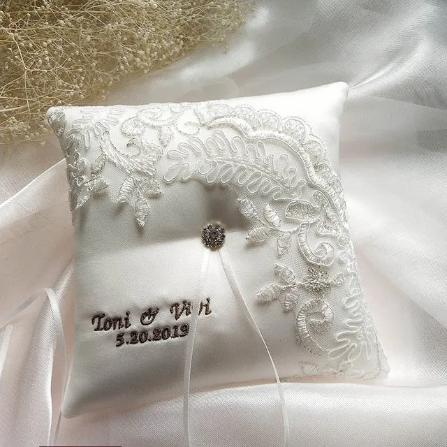 Customized Names and Dates Wedding Ring Bearer Pillow- Ring Boy Bridal Accessory