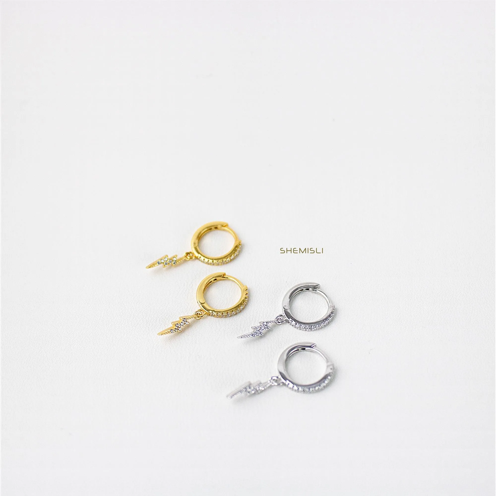 Dainty lightning CZ Hoop Earrings, Huggies, Gold, Silver SHEMISLI SH431 (plain hoop), SH117 (cz hoop) LR