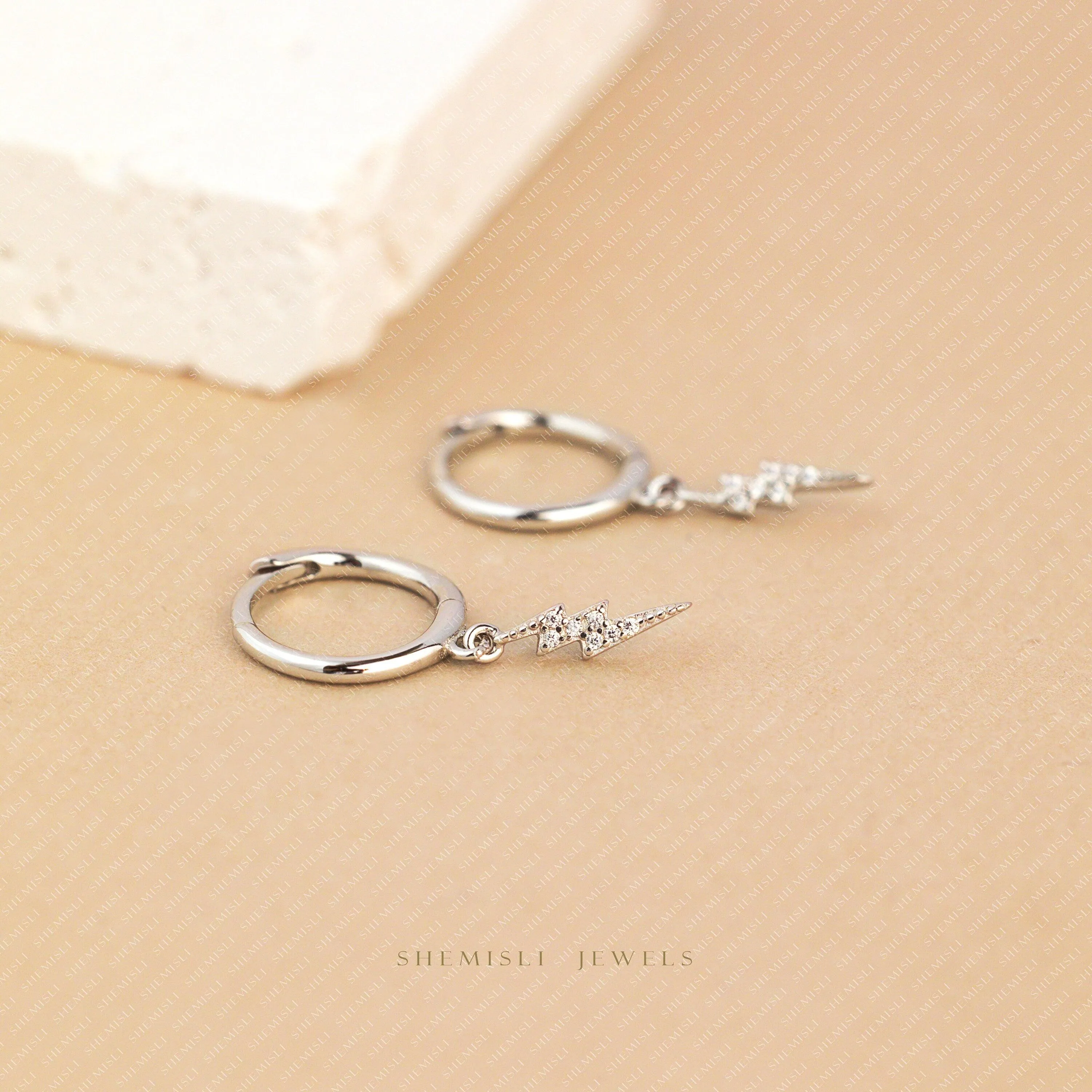 Dainty lightning CZ Hoop Earrings, Huggies, Gold, Silver SHEMISLI SH431 (plain hoop), SH117 (cz hoop) LR