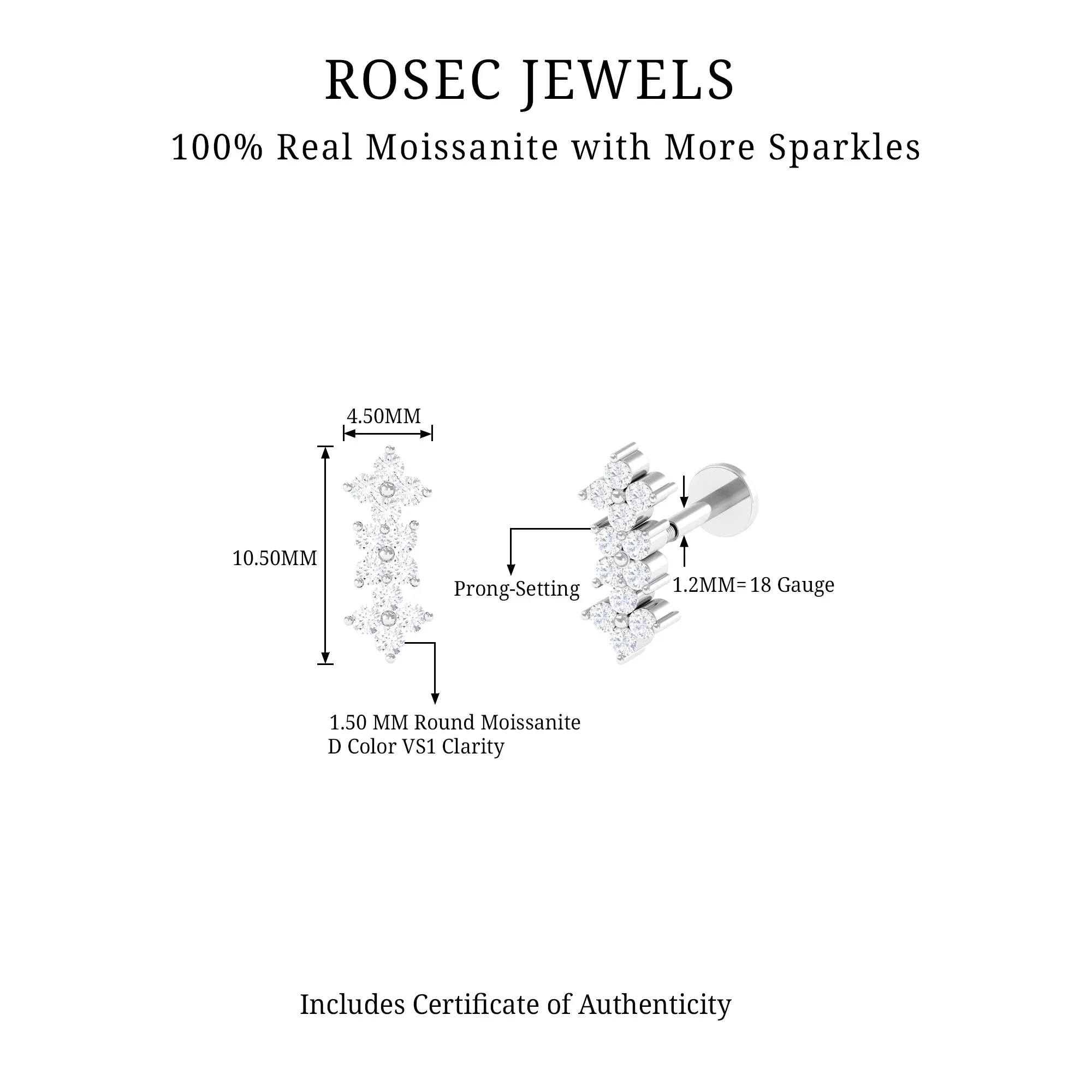 Dainty Moissanite Flower Helix Crawler Earring