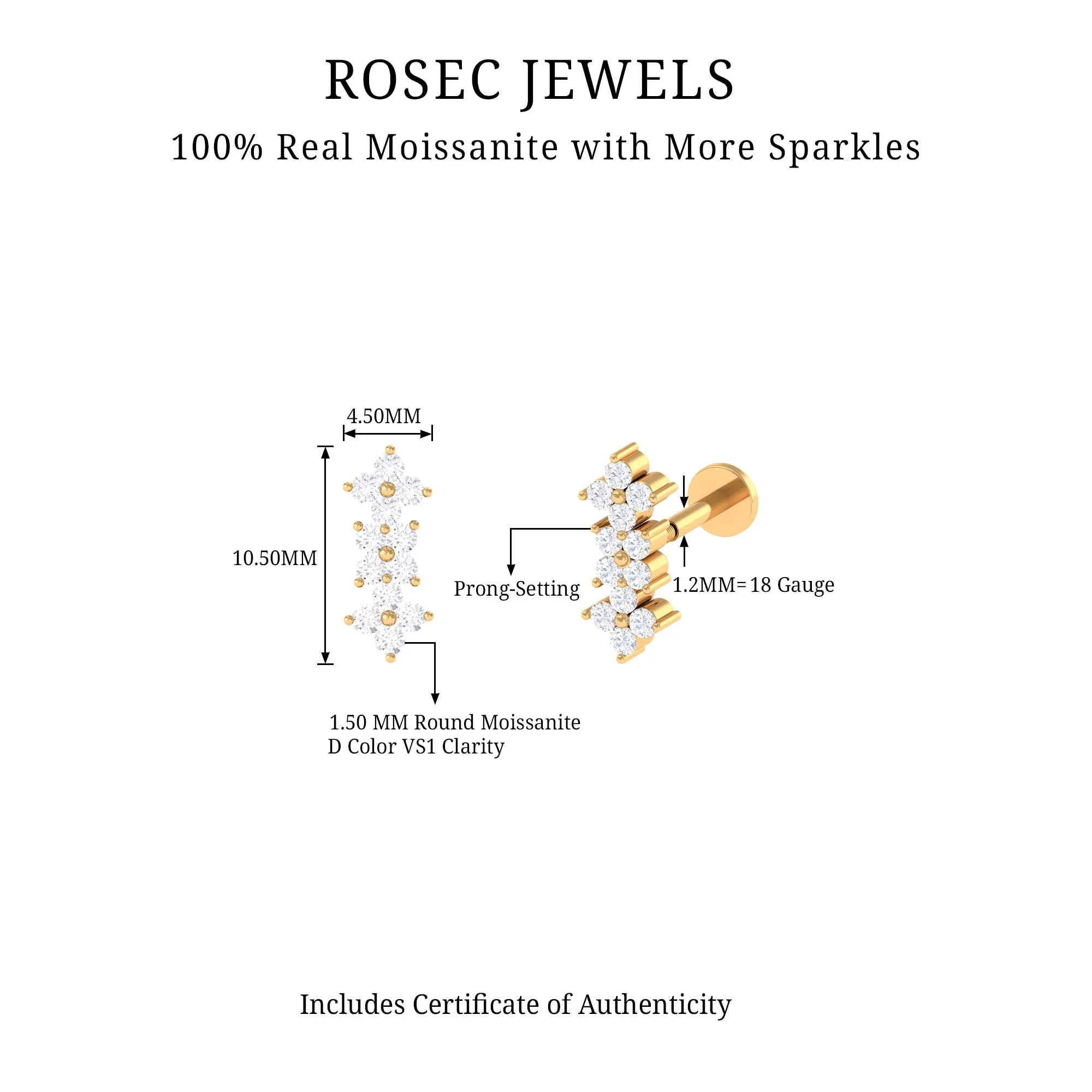 Dainty Moissanite Flower Helix Crawler Earring