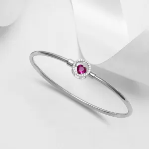 Dangling Ruby Heart 925 Silver Bangle Bracelet