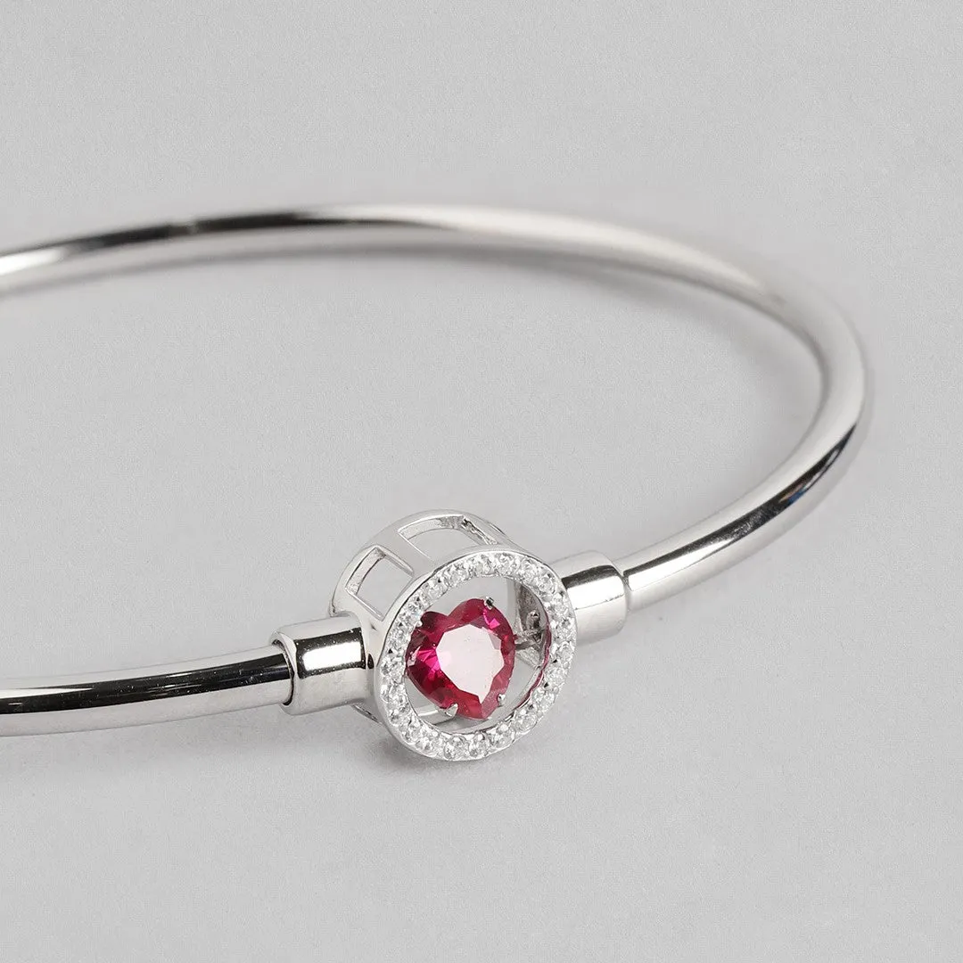 Dangling Ruby Heart 925 Silver Bangle Bracelet