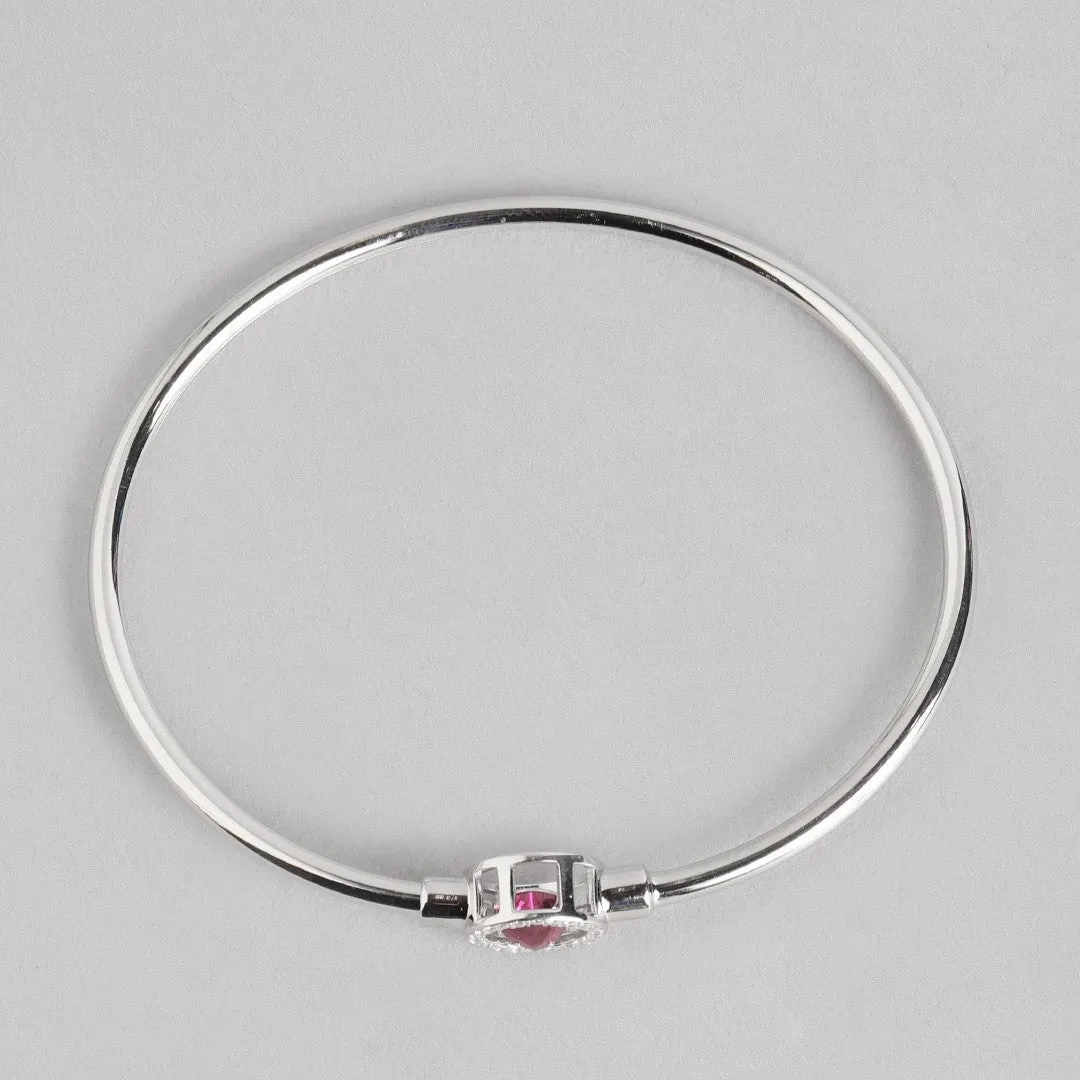 Dangling Ruby Heart 925 Silver Bangle Bracelet