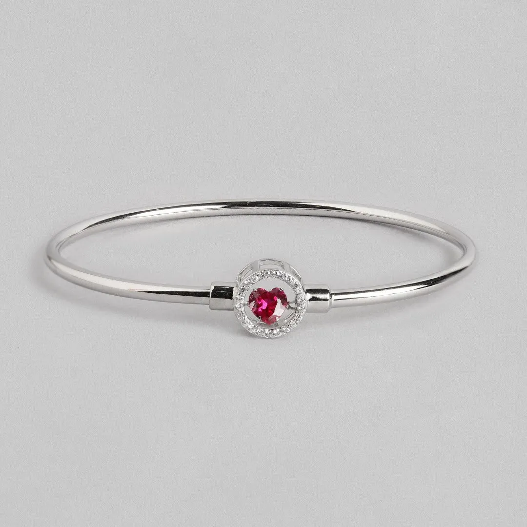 Dangling Ruby Heart 925 Silver Bangle Bracelet