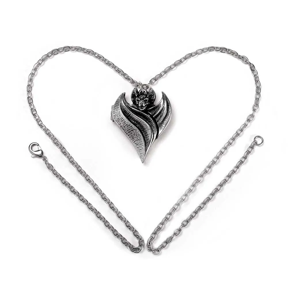 Darken Heart Bat Locket Pendant Necklace by Alchemy Gothic