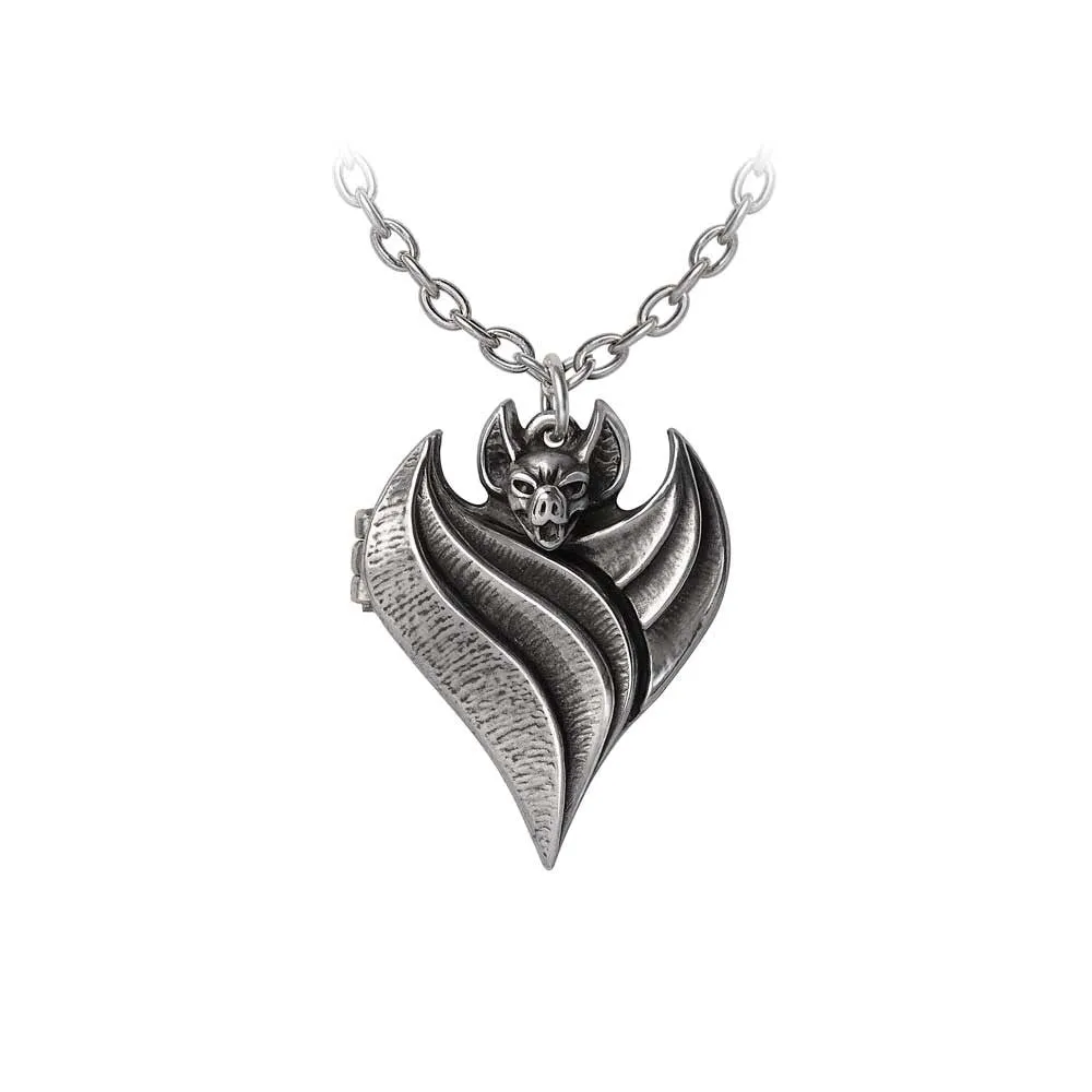 Darken Heart Bat Locket Pendant Necklace by Alchemy Gothic