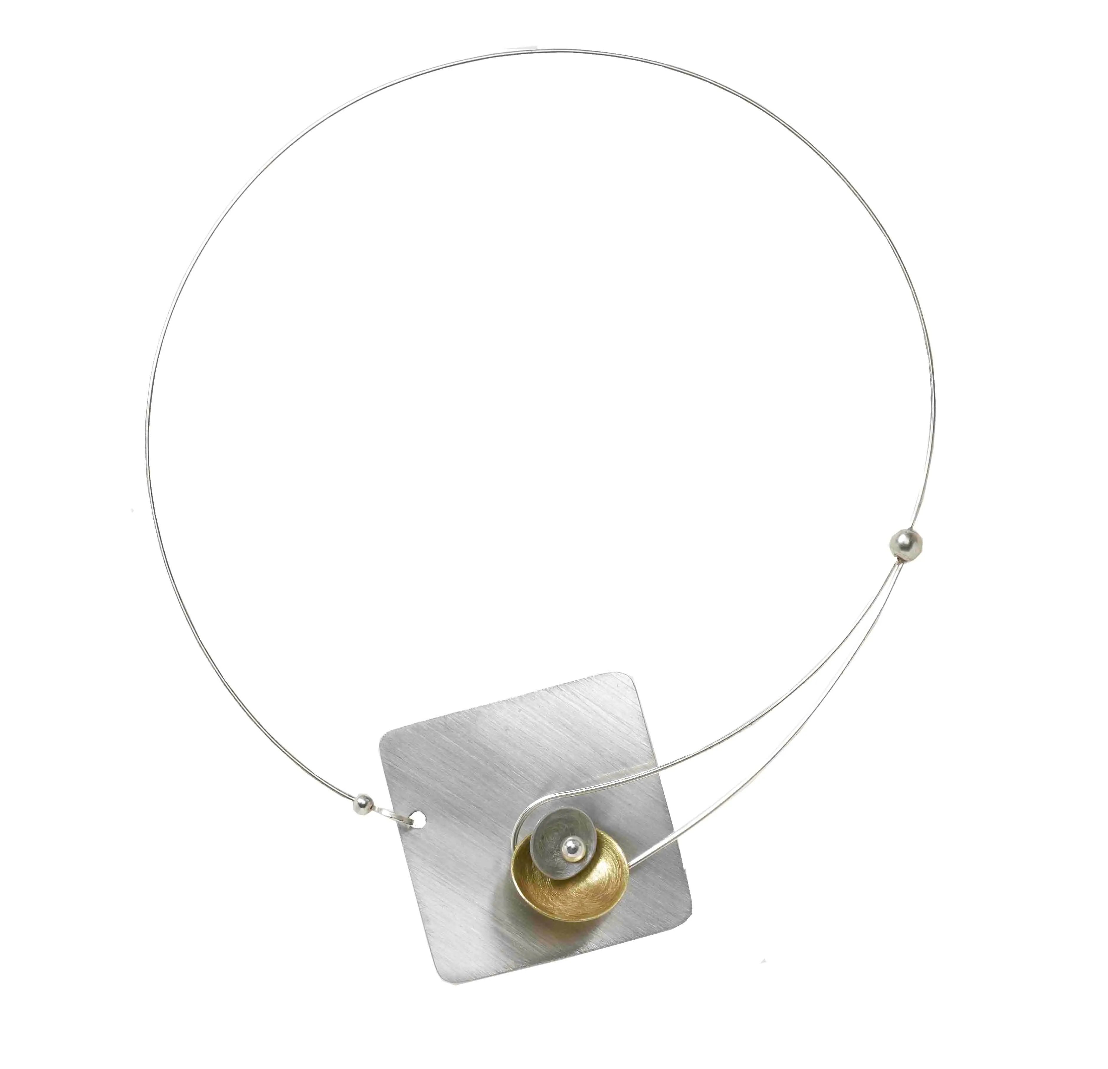 DAWN Best Selling Small Angular Metal Necklace from the SCULPTURAL Collection with Simulated Pearl or Jade option