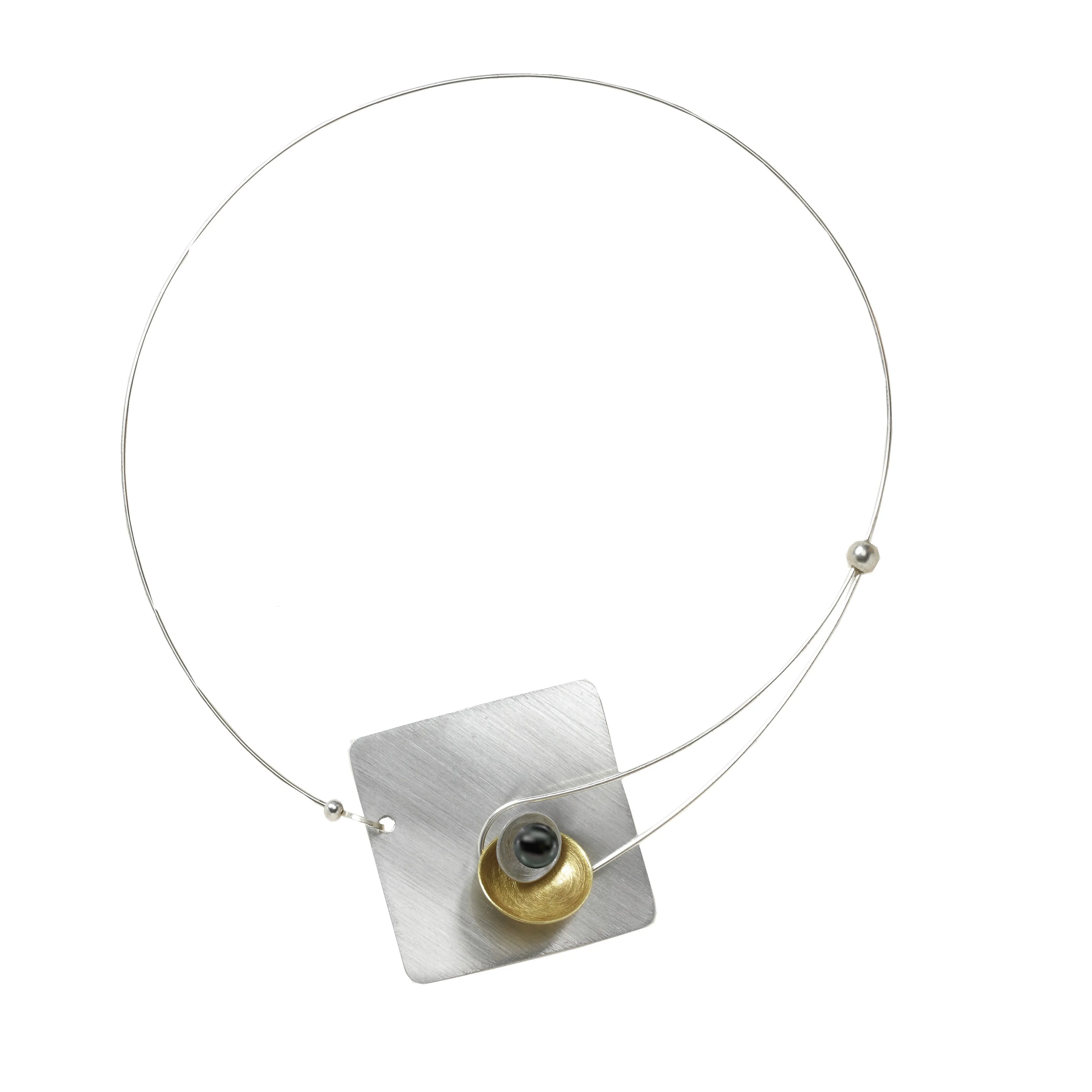 DAWN Best Selling Small Angular Metal Necklace from the SCULPTURAL Collection with Simulated Pearl or Jade option