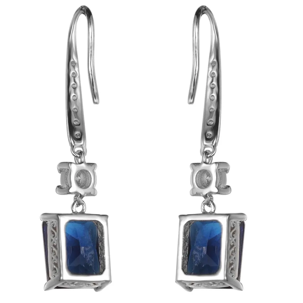 Deep Blue CZ Gemstone Hoop Earrings