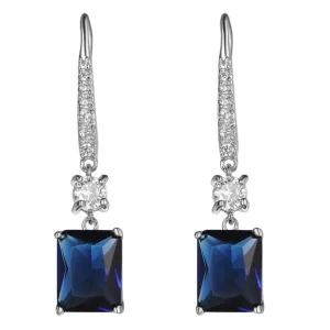 Deep Blue CZ Gemstone Hoop Earrings