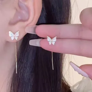 Delicate Inlaid Zircon Butterfly Earrings