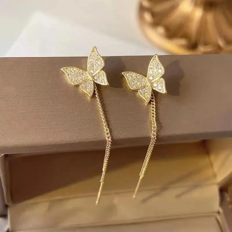 Delicate Inlaid Zircon Butterfly Earrings