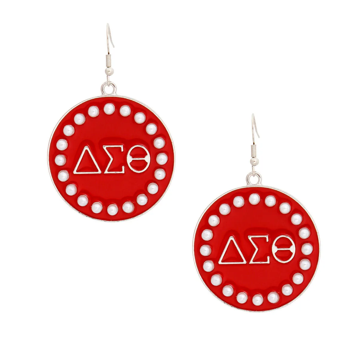 Delta Sigma Theta / DST Inspired Sorority Round Red Fish Hook Earrings