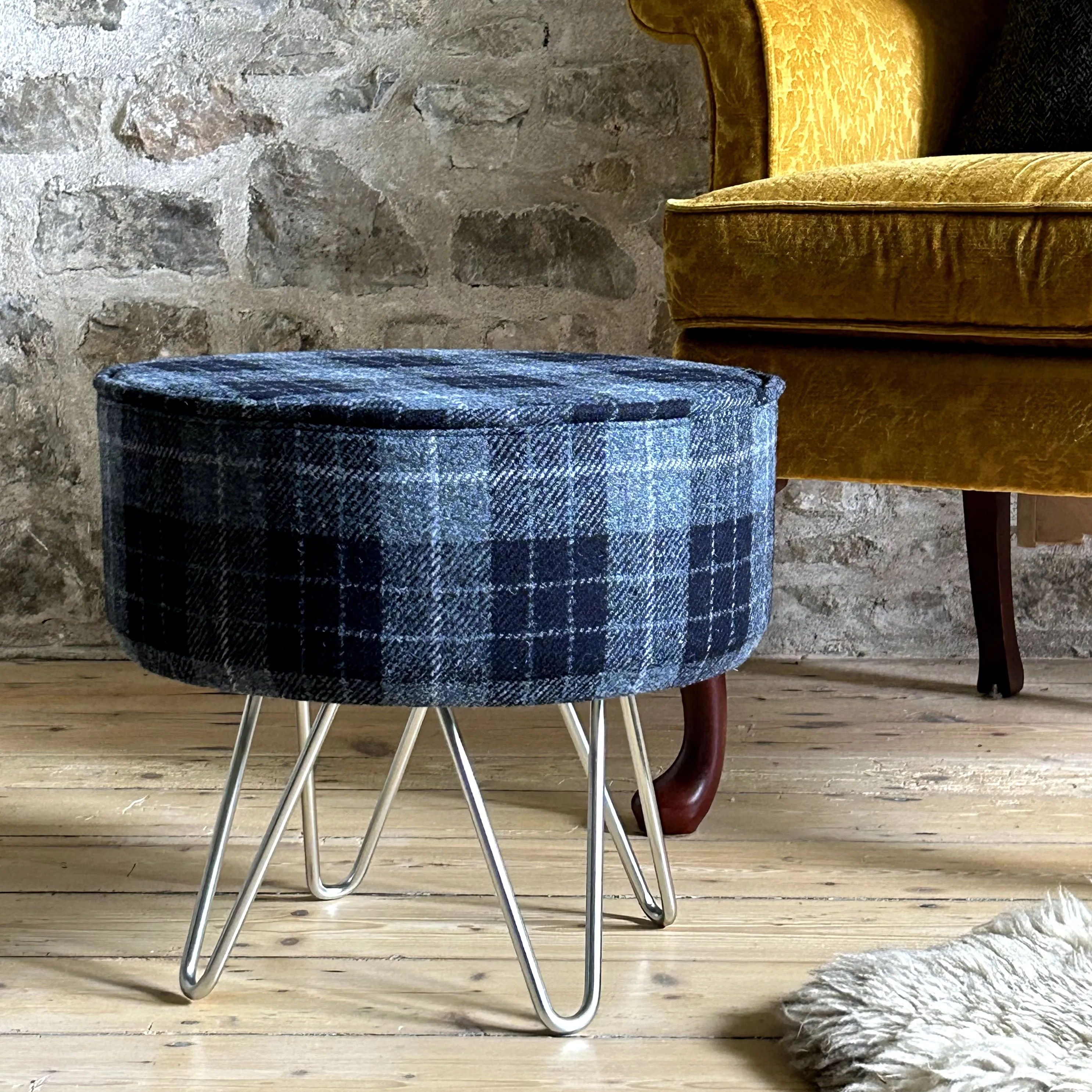 Denim MacLeod Tartan Footstool