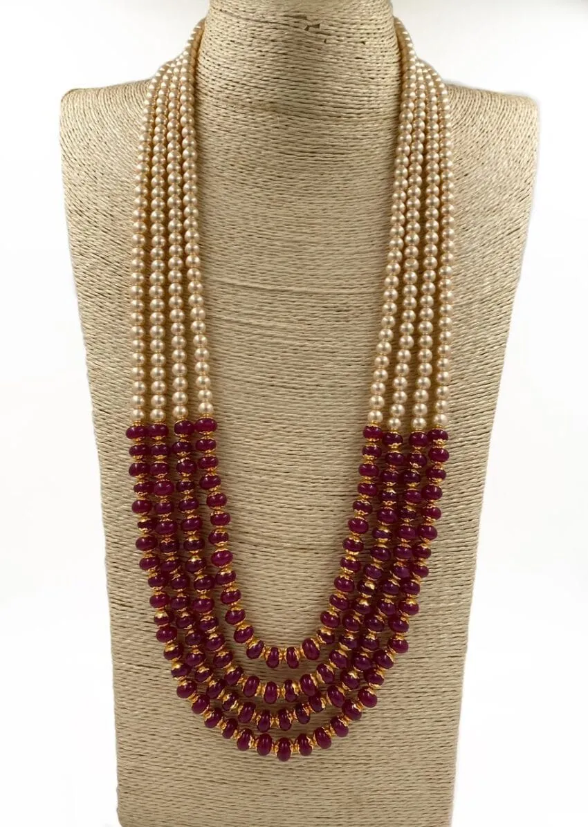 Designer Multilayered Long Pearls And Stone Beads Necklace For Men And Women