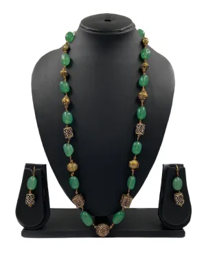 Designer Semi Precious Parrot Green Jade Single Strand Beaded Necklace For Woman