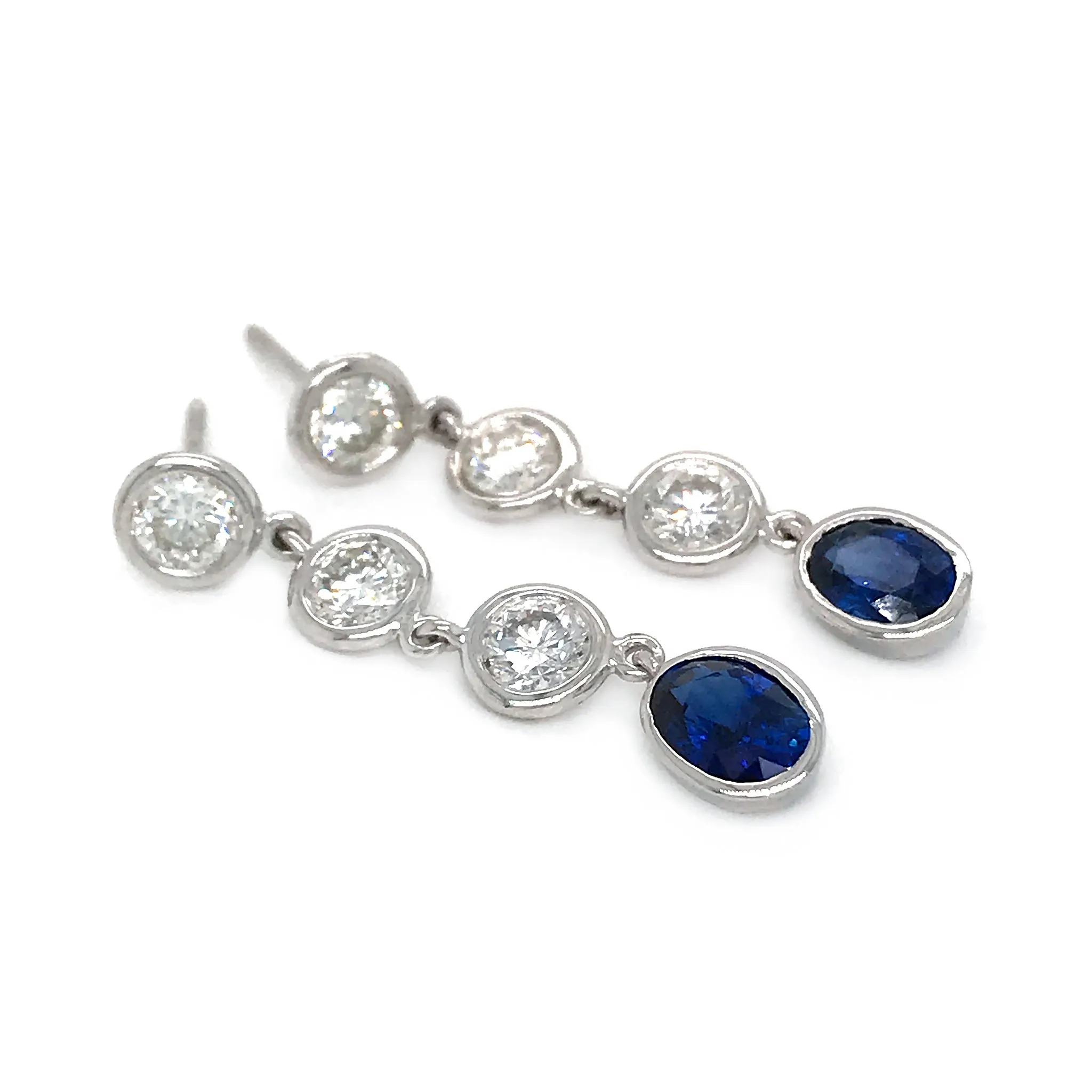 Diamond & Blue Sapphire Drop Earrings