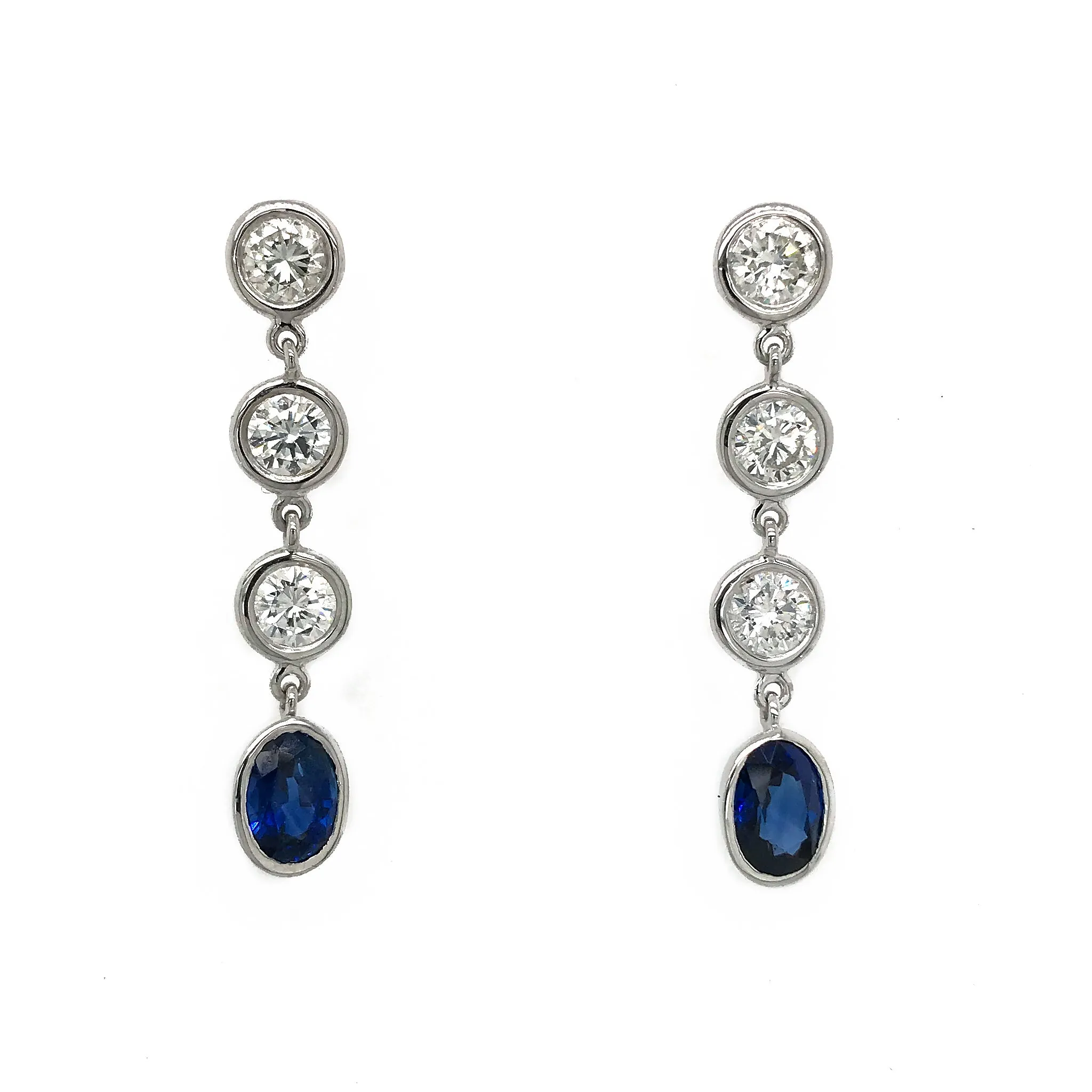 Diamond & Blue Sapphire Drop Earrings