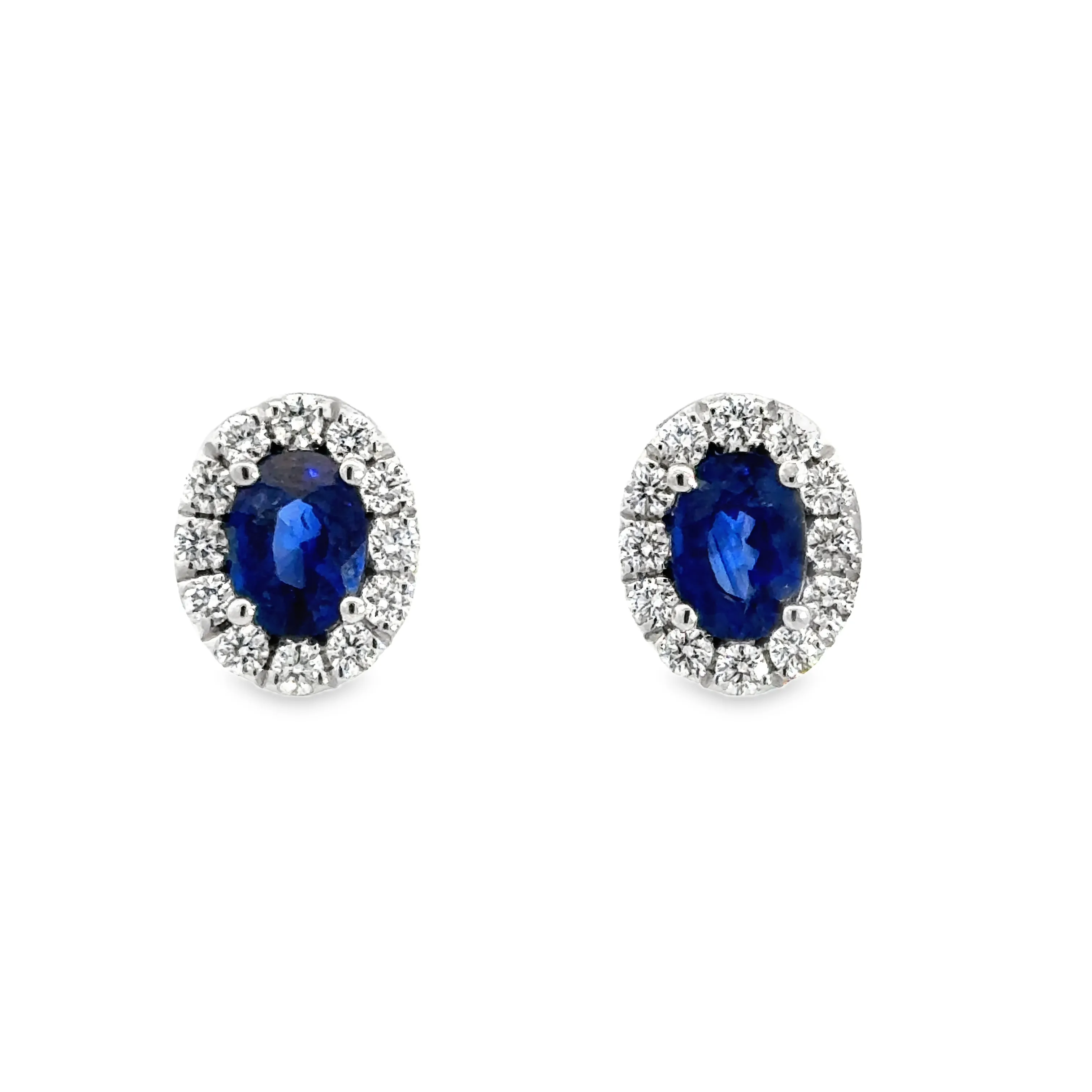 Diamond Halo and Sapphire Oval Shaped Stud Earrings